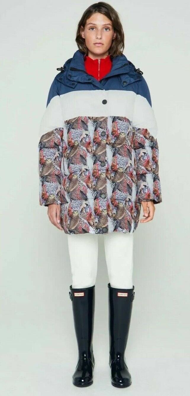 Hunter Original Colorblock Owl Puffer Coat XL WRO1246WAZ PWH~NWT